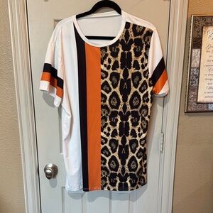 Leopard & Stripe Graphic Tee in White, Black, Orange
